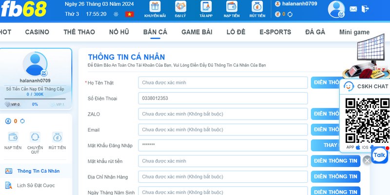 Muốn lấy lại tài khoản bị mất hãy liên hệ tới bộ phận CSKH của fb68