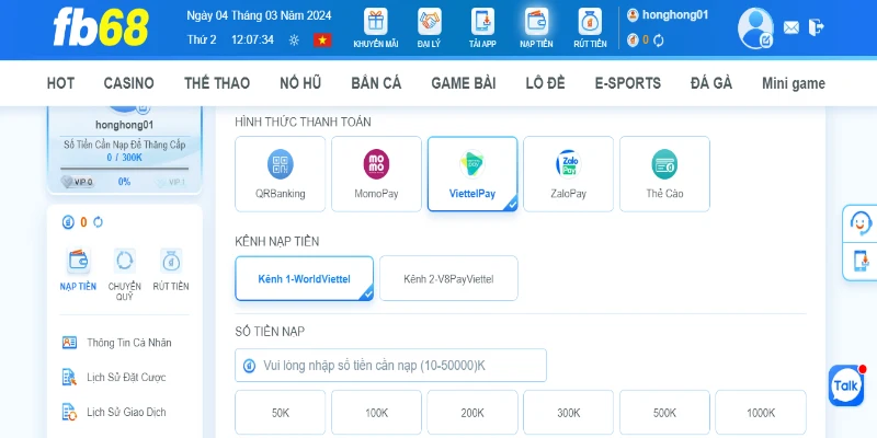 Gửi tiền qua Viettel Pay nhanh chóng, tiện lợi tại nhà cái