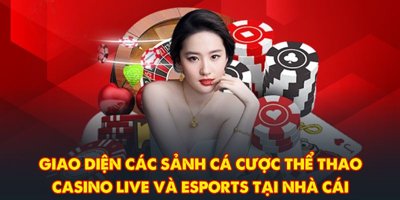 Giao diện các sảnh cá cược thể thao, casino live và eSports tại nhà cái